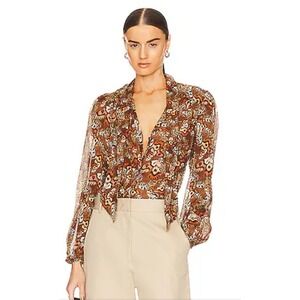 Paige Silk Marcela Blouse Cinnamon MultiButterfly Size XS  $299‎ Academia